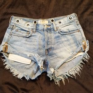 Free people denim shorts w/ waistband rivet design